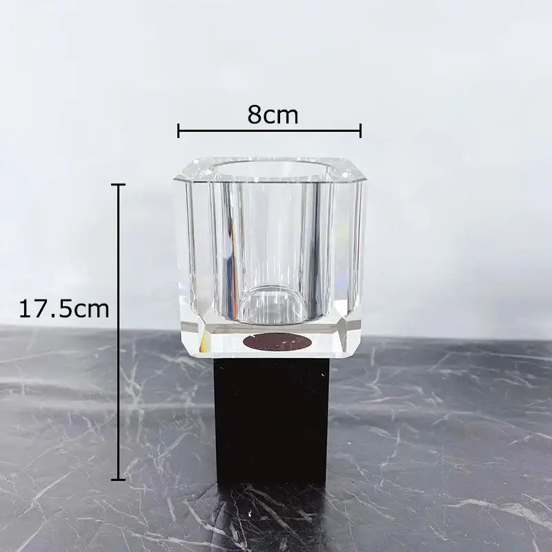 Clear faceted crystal glass candle holder with black base for decorbites crystal glass artificial flowers decor