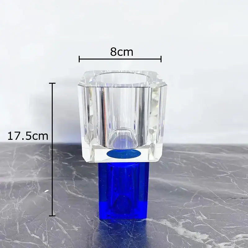 Clear crystal glass vase with faceted octagonal top and cobalt blue base featuring artificial flowers decorbites crystal glass
