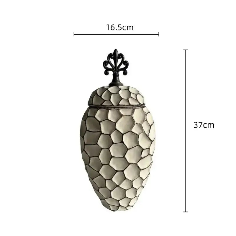 A 37cm tall ceramic vase with a geometric diamond check pattern in gray and off-white for living room decor