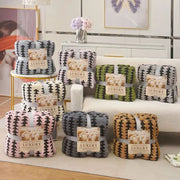 Plush geometric double layer lamb fleece blankets in various colors and black and white or brown and beige patterns for bedroom throw