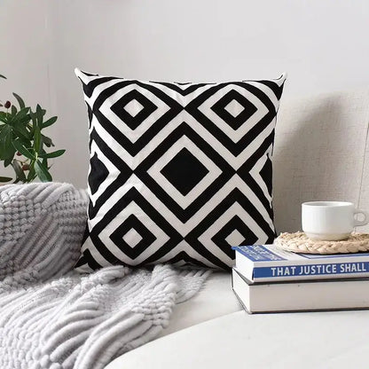 Black and white decorbites geometric embroidered cushion cover with bold diamond pattern for living room pillows