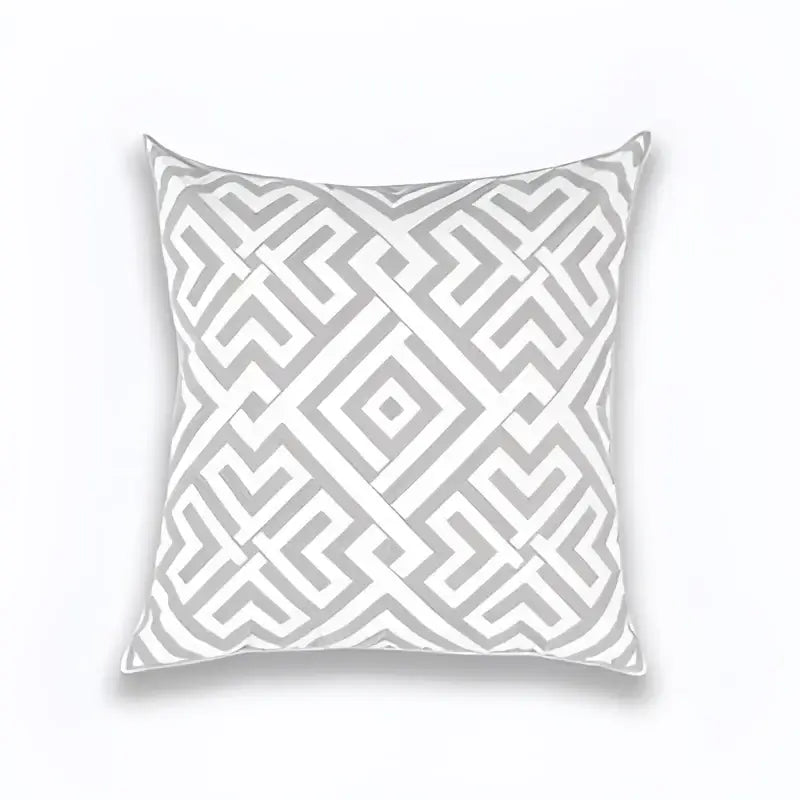 Gray and white geometric embroidered cotton cushion cover for living room decorbites geometric embroidered style