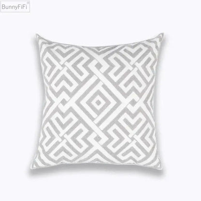 Gray and white geometric embroidered cotton cushion cover by bunnyfifi for living room decorbites geometric embroidered style