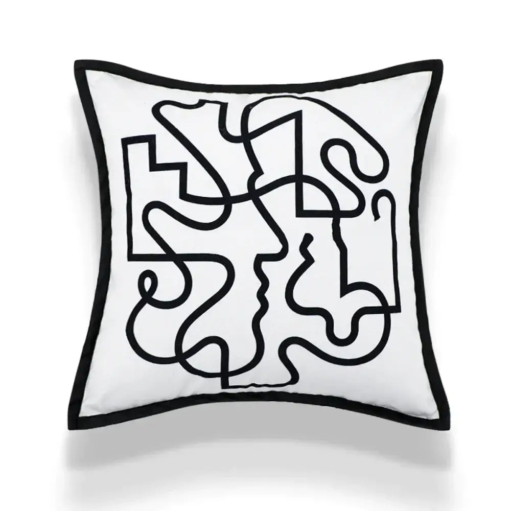 White square cushion cover with bold black geometric embroidery and matching border for living room decorbites geometric embroidery