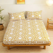 White sheet set with gold geometric figure lines and matching pillowcases for decorbites geometric figure bedding