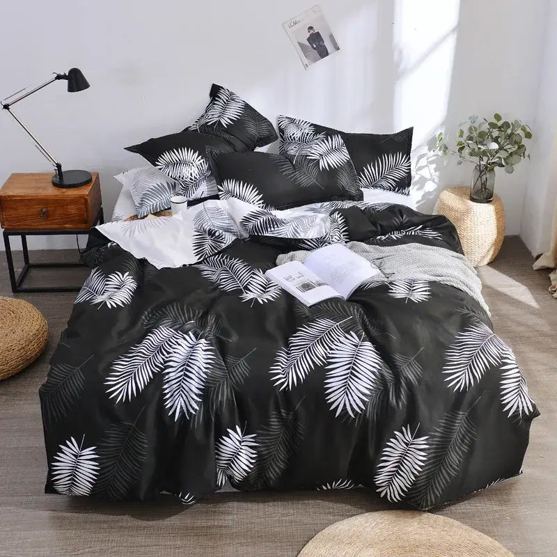 Black duvet cover with bold white palm leaf pattern for decorbites geometric floral bedding set bedroom decor