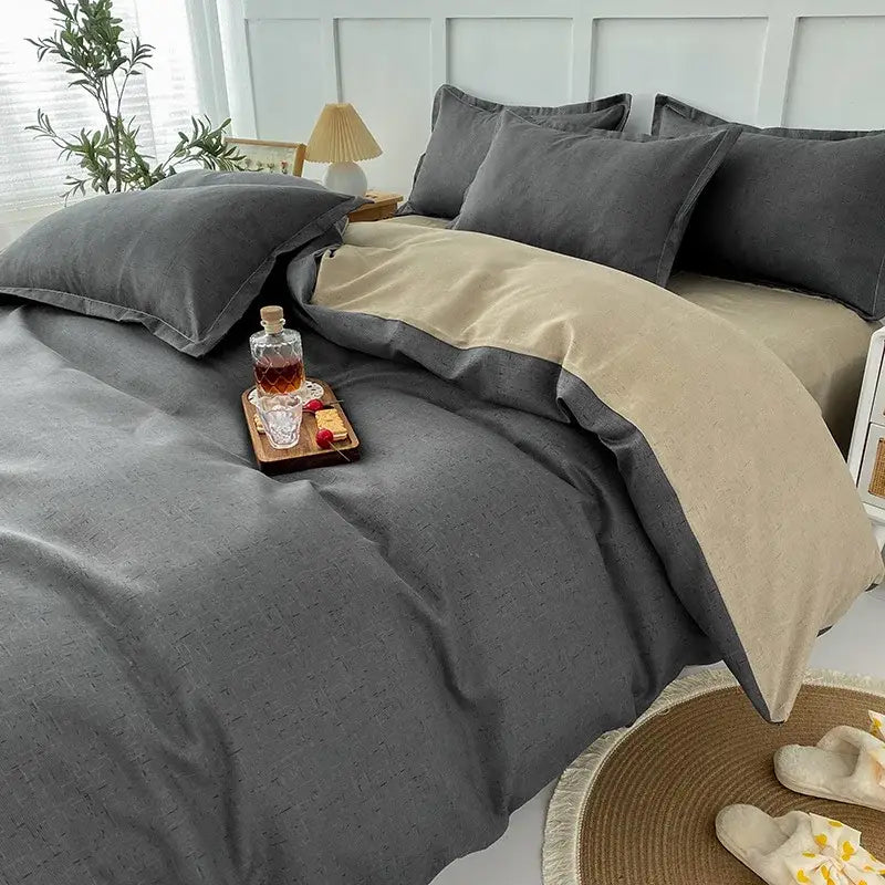 Gray and beige two-tone linen duvet set with subtle textured weave for decorbites geometric floral bedding set bedroom decor