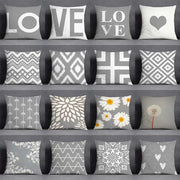 Gray and white geometric floral print pillow case with love text for living room decorbites decorbites geometric floral decor
