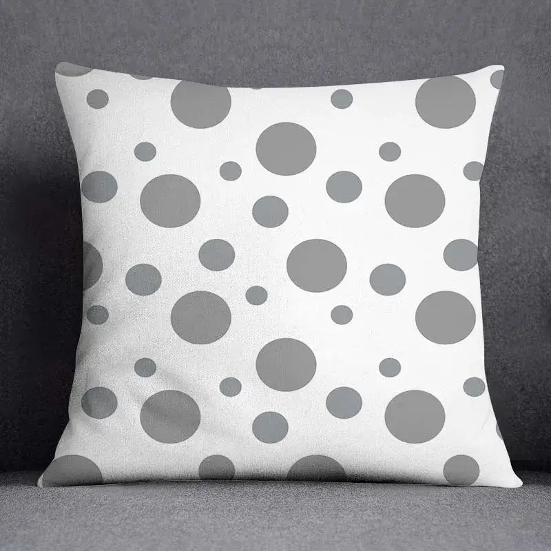 White pillow case with gray varying-sized polka dots decorbites geometric floral print for living room decor