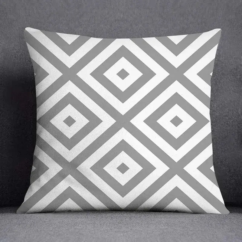 Square throw pillow case with decorbites geometric floral print in gray and white for living room decor