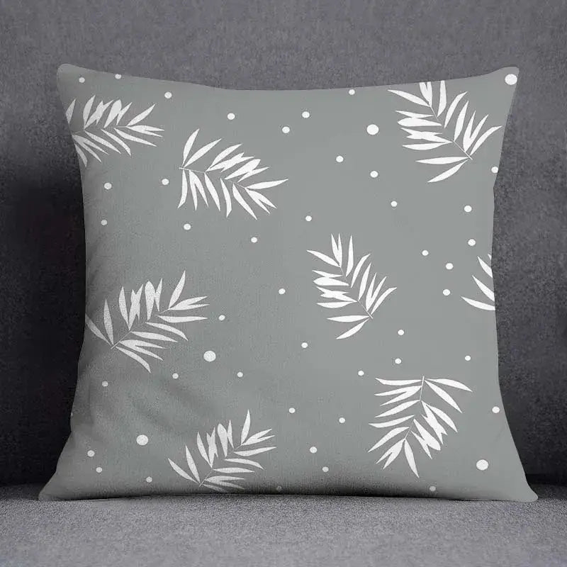 Gray throw pillow case with white palm leaf and dot pattern decorbites geometric floral print for living room decor