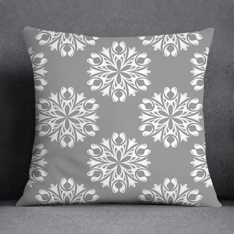 Gray throw pillow case with white ornate floral patterns for decorbites geometric floral print living room decor