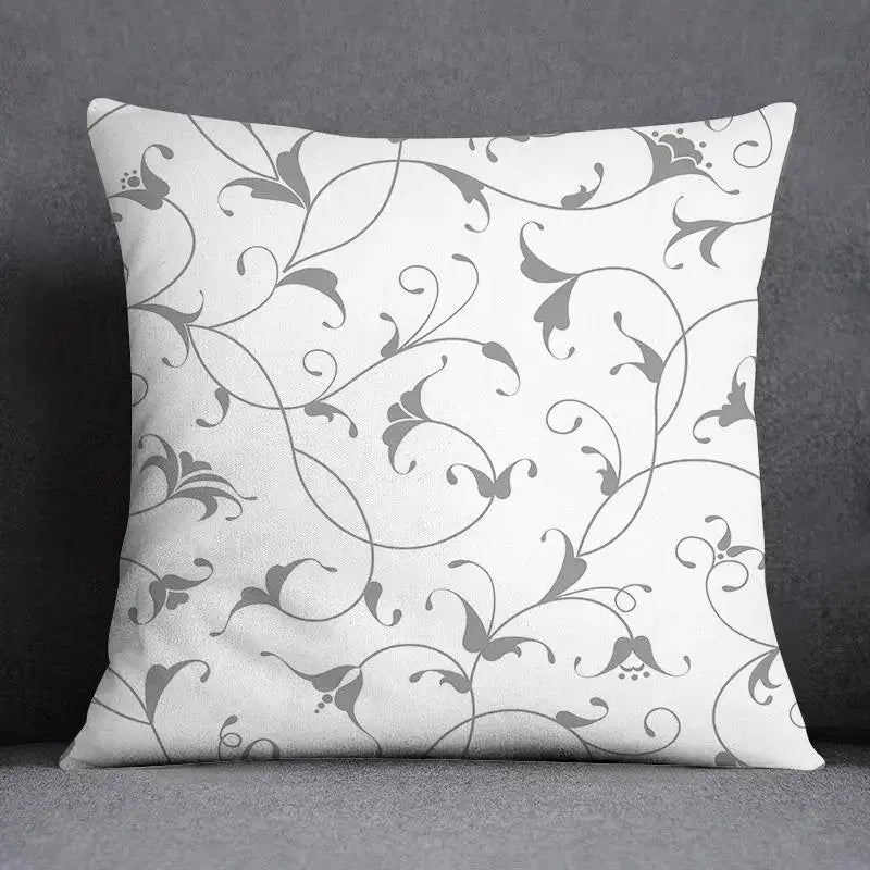 White throw pillow case with delicate gray geometric floral print for decorbites living room decor