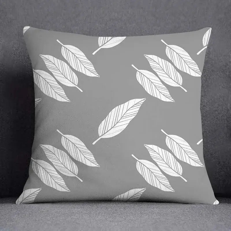Gray throw pillow case with white geometric floral print decorbites design for living room decor