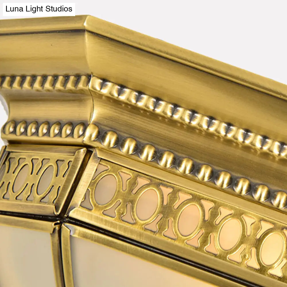 DecorBites™ DecorBites™ Geometric Flush Light Fixture with Frosted Glass in Brass - Ideal for Balcony or Ceiling Mounting