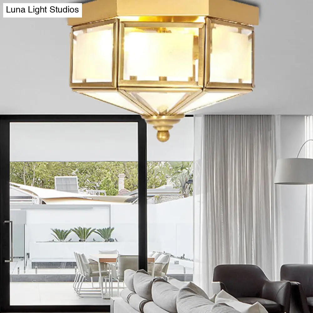 DecorBites™ DecorBites™ Geometric Flush Light Fixture with Frosted Glass in Brass - Ideal for Balcony or Ceiling Mounting