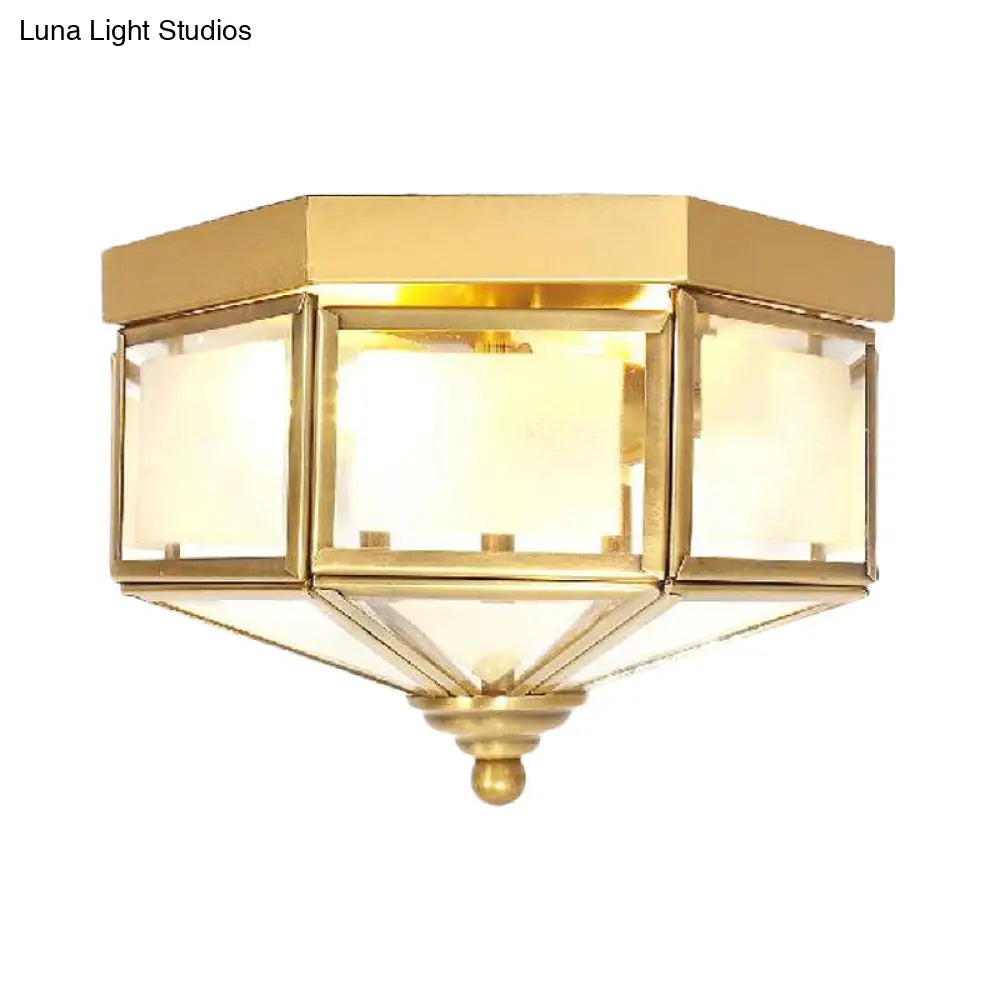 DecorBites™ DecorBites™ Geometric Flush Light Fixture with Frosted Glass in Brass - Ideal for Balcony or Ceiling Mounting