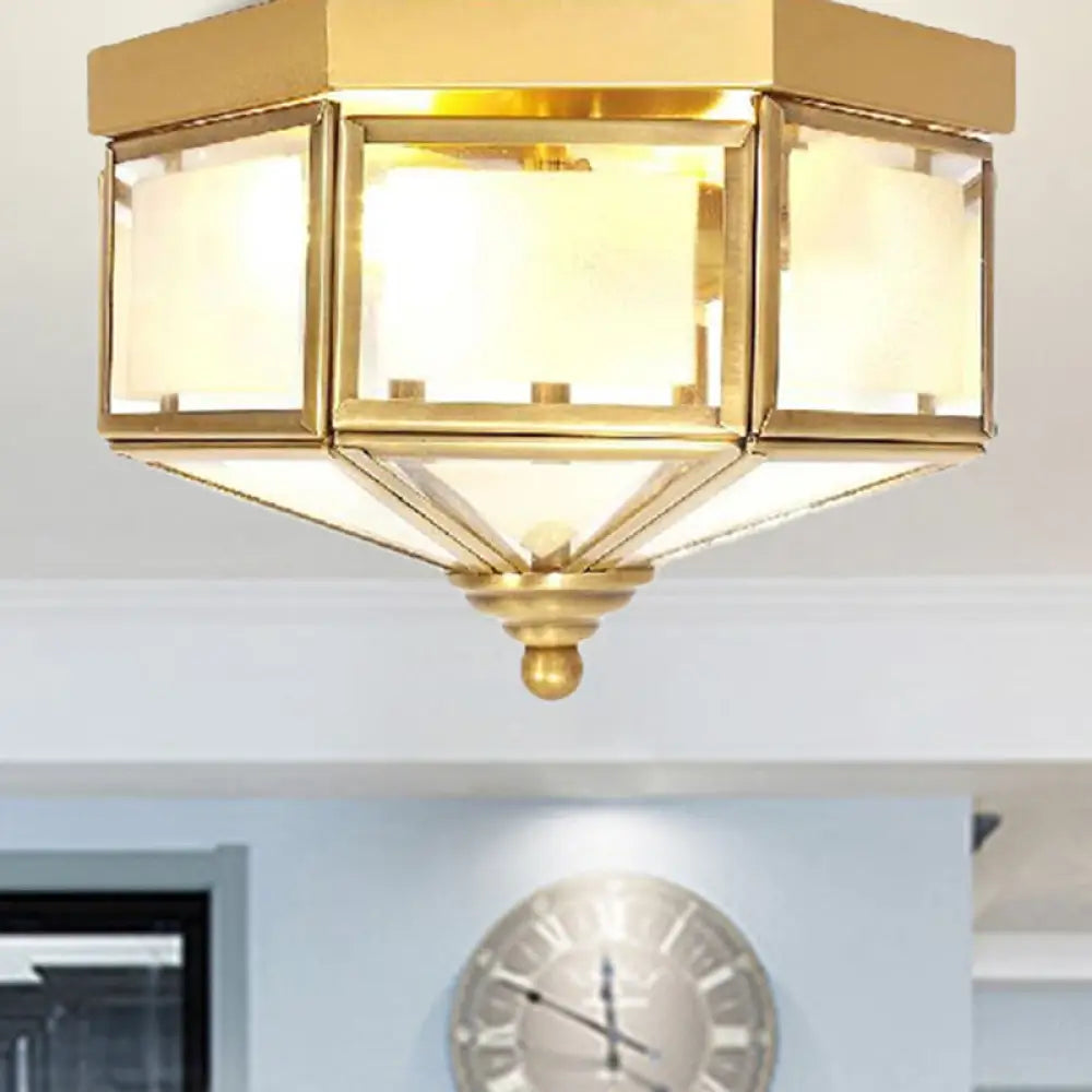 DecorBites™ DecorBites™ Geometric Flush Light Fixture with Frosted Glass in Brass - Ideal for Balcony or Ceiling Mounting