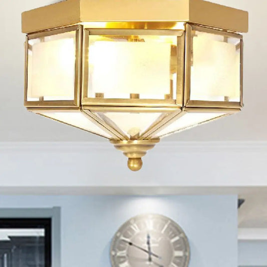DecorBites™ DecorBites™ Geometric Flush Light Fixture with Frosted Glass in Brass - Ideal for Balcony or Ceiling Mounting