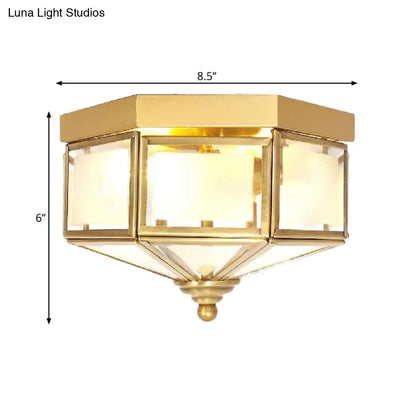 DecorBites™ DecorBites™ Geometric Flush Light Fixture with Frosted Glass in Brass - Ideal for Balcony or Ceiling Mounting