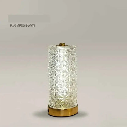 Clear glass crystal table lamp with faceted starburst pattern and brass base by decorbites for living room decor