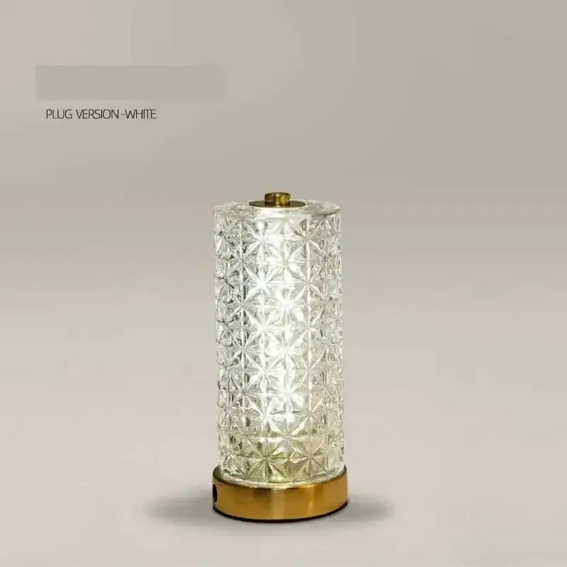 Clear glass crystal table lamp with faceted starburst pattern and brass base by decorbites for living room decor
