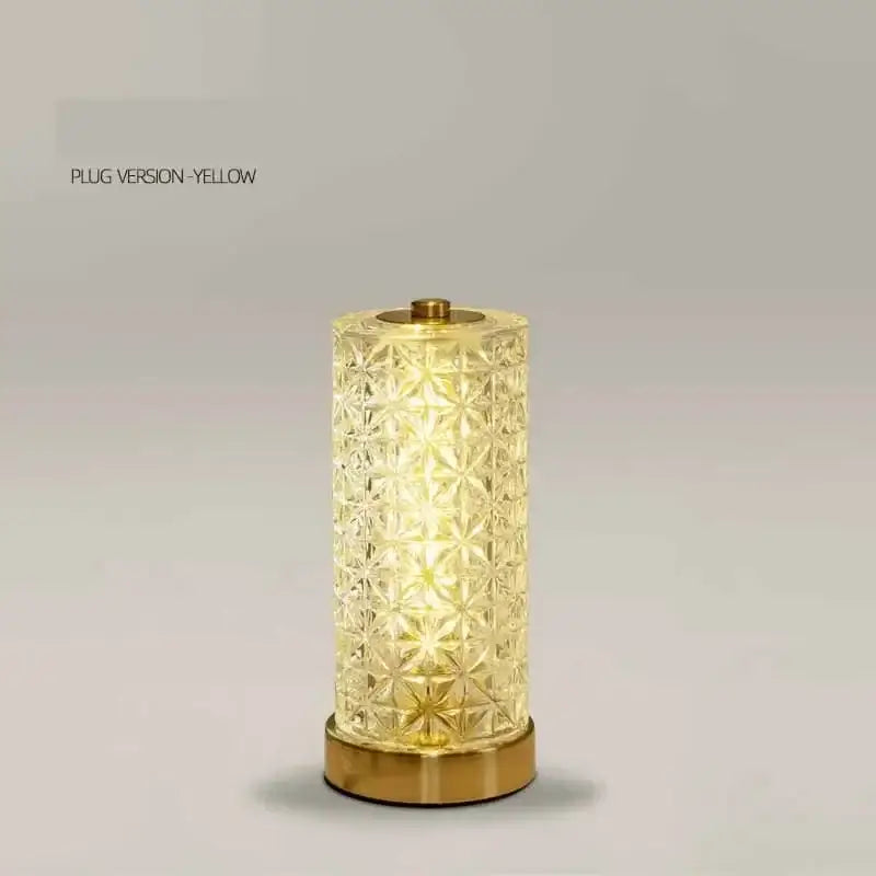 Yellow decorbites crystal table lamp with faceted glass body and brass base for living room dimmable led light decorbites crystal table