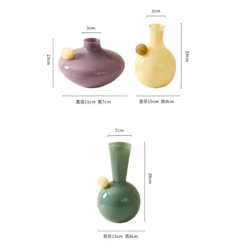 Geometric glass sphere vase trio in muted purple pale yellow and sage green for living room decorbites geometric glass