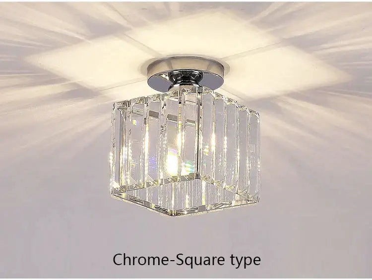 Chrome finished square ceiling light with faceted crystal panels for geometric gold crystal led chandelier decorbites crystal led