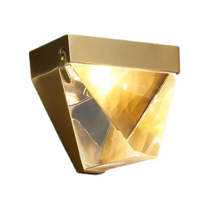 Geometric gold crystal led wall sconce with faceted crystal panels for elegant decorbites crystal led bedroom light