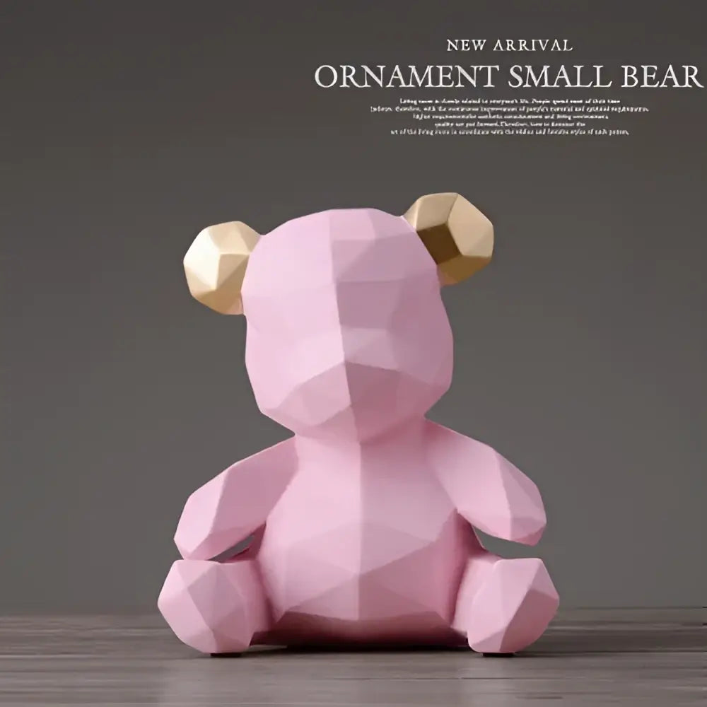 Geometric gold and white bear figurine resin sculpture with silver ears for living room decor