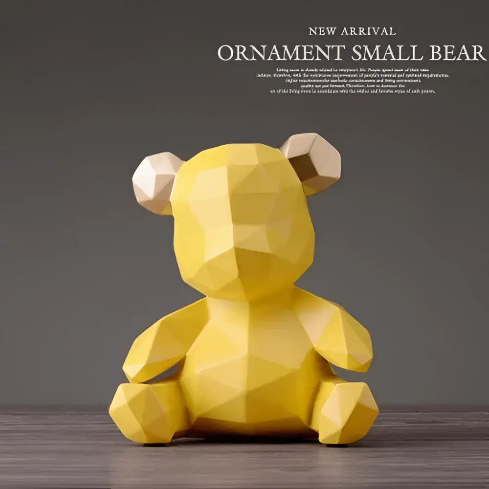 Yellow geometric bear figurine resin sculpture with beige ears for living room decor small figurine resin sculpture