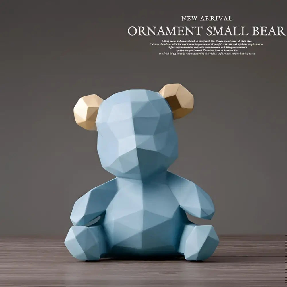 Blue geometric bear figurine resin sculpture with gold ears for living room decor