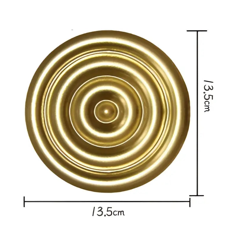 Golden metal wall art circular plate with concentric ridged rings 13.5cm diameter decorbites geometric golden design