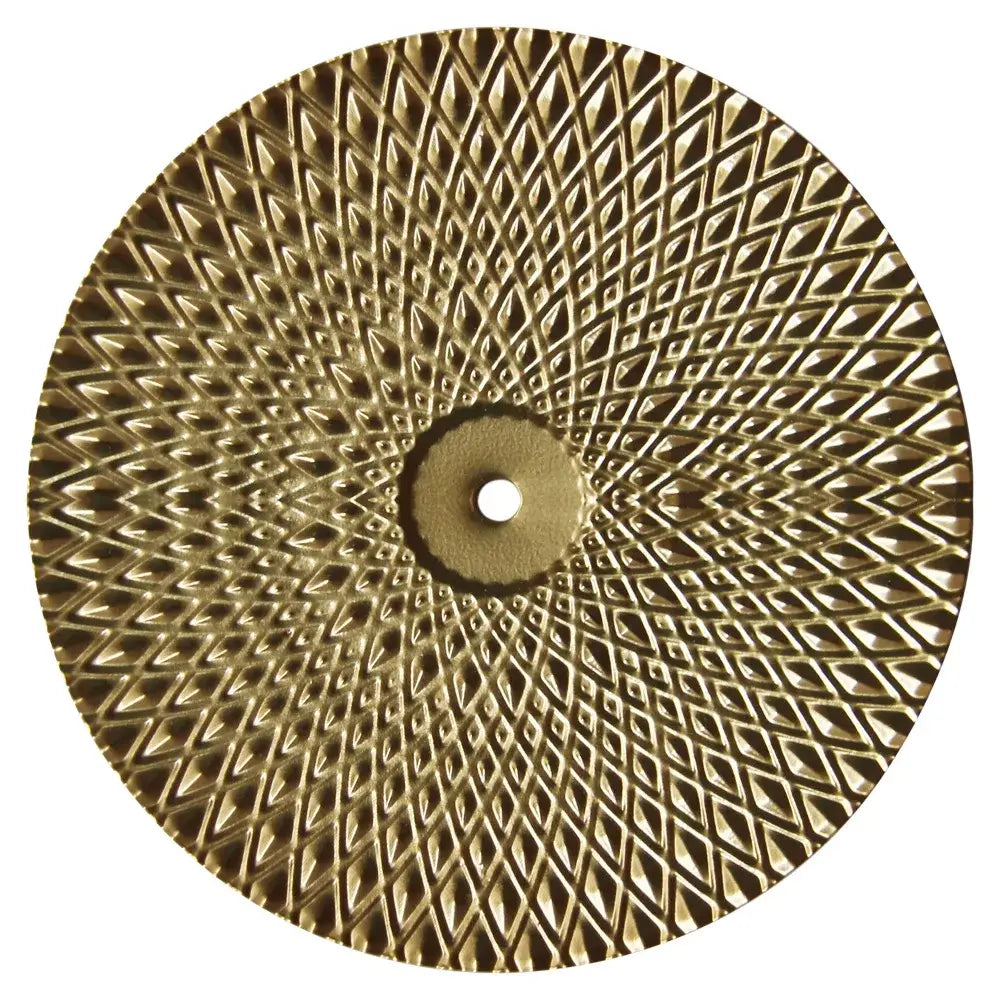 Gold-colored circular grinding wheel with diamond pattern and central hole from decorbites geometric golden metal wall art set
