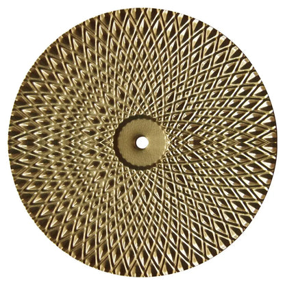 Gold-colored circular grinding wheel with diamond pattern and central hole from decorbites geometric golden metal wall art set