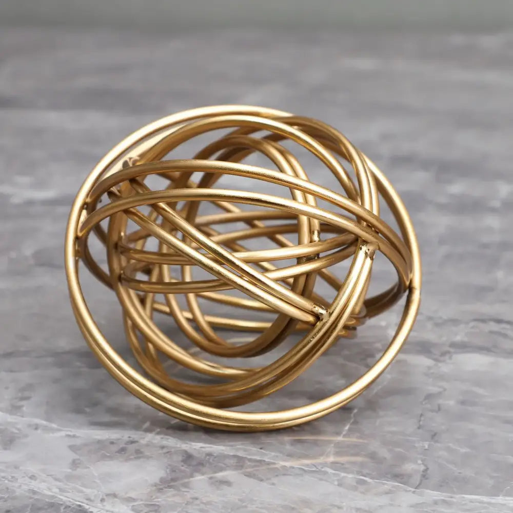 Geometric golden thread metal balls decorative figurines in gold-toned wire sphere design for living room decorbites decor