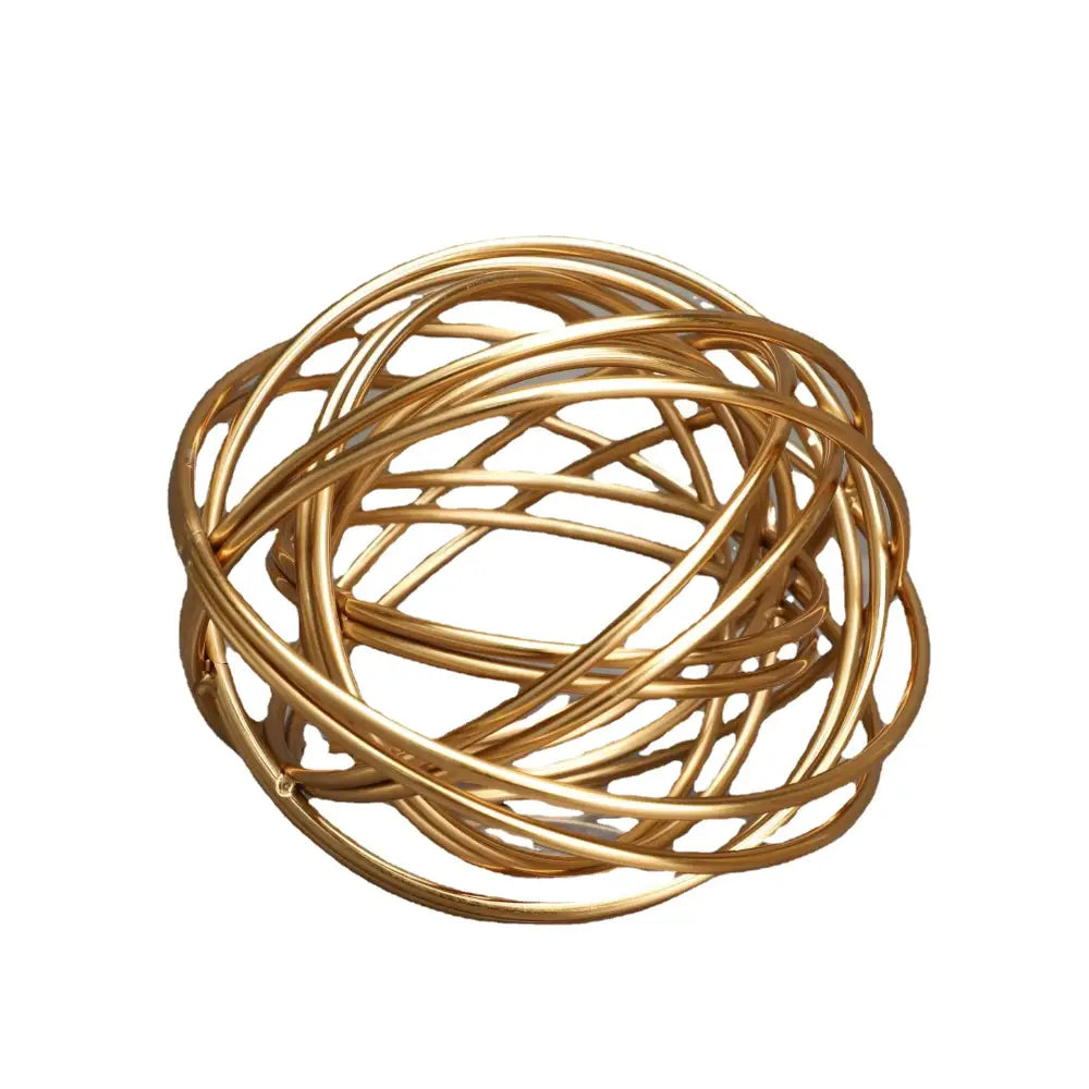 Gold-toned wire sphere decorative figurine with interwoven circular bands for decorbites geometric golden thread decor