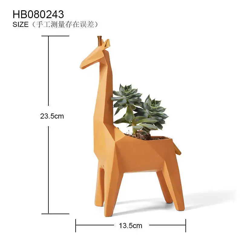Orange geometric giraffe 3d papercraft planter with succulent for living room decor by decorbites giraffe papercraft sculpture