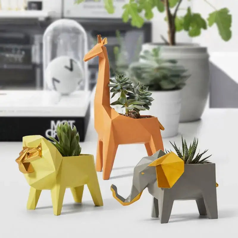 Orange geometric giraffe 3d papercraft planter with succulent decorbites giraffe papercraft sculpture for living room decor