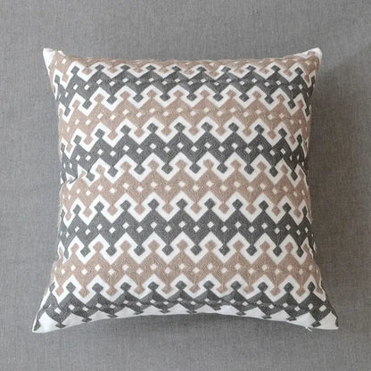 Square pillow cover with beige gray white geometric zigzag decorbites grey embroidered cotton for living room decor