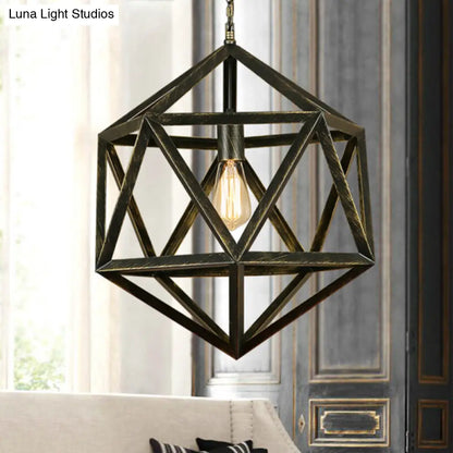 Geometric Industrial Hanging Lamp - 1-Bulb Metal Pendant Light (Black)