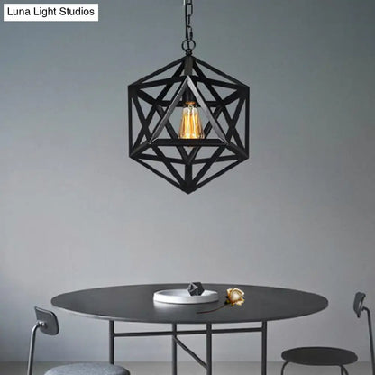 Geometric Industrial Hanging Lamp - 1-Bulb Metal Pendant Light (Black)