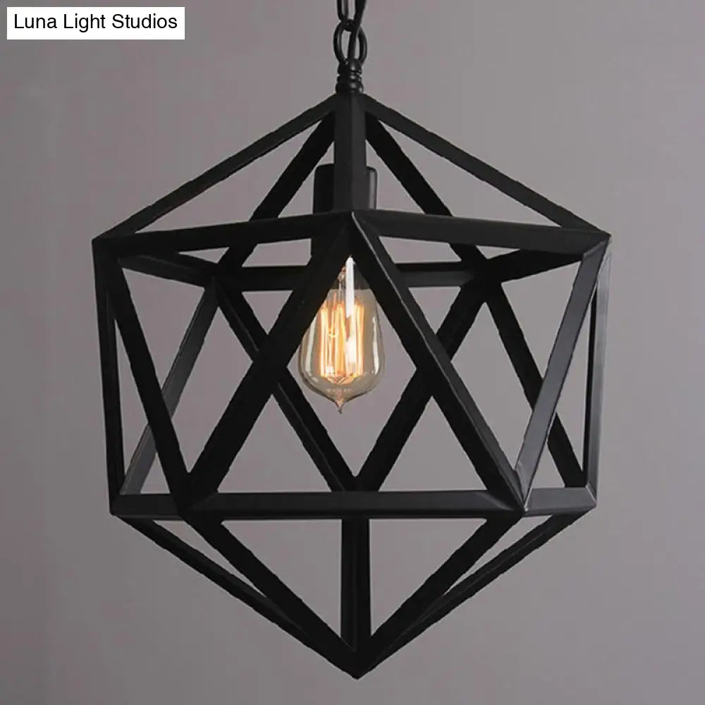 Geometric Industrial Hanging Lamp - 1-Bulb Metal Pendant Light (Black)