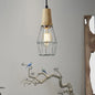 Geometric Iron Pendant Lamp with Wooden Top - Industrial Style Ceiling Light for Bedroom