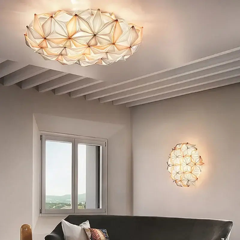 Geometric italian design white glass ceiling light with gold-toned accents ideal for dining room decorbites geometric italian