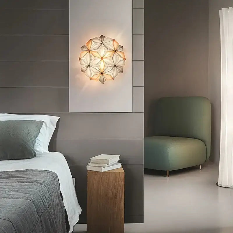 Geometric italian design white glass ceiling light with faceted starburst translucent panels for dining room decorbites geometric italian