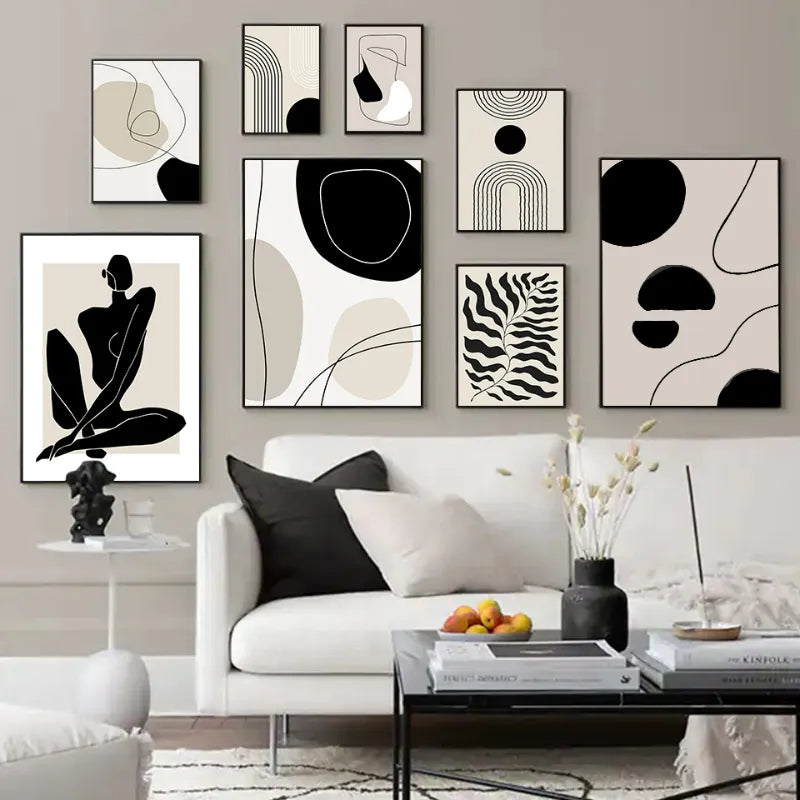 Geometric Leaf Rainbow Boho Canvas Wall Art
