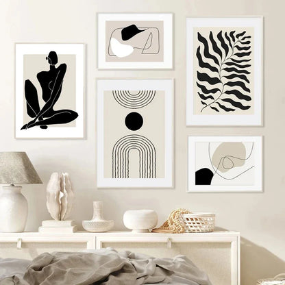 Geometric Leaf Rainbow Boho Canvas Wall Art