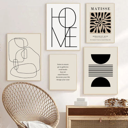 Geometric Leaf Rainbow Boho Canvas Wall Art